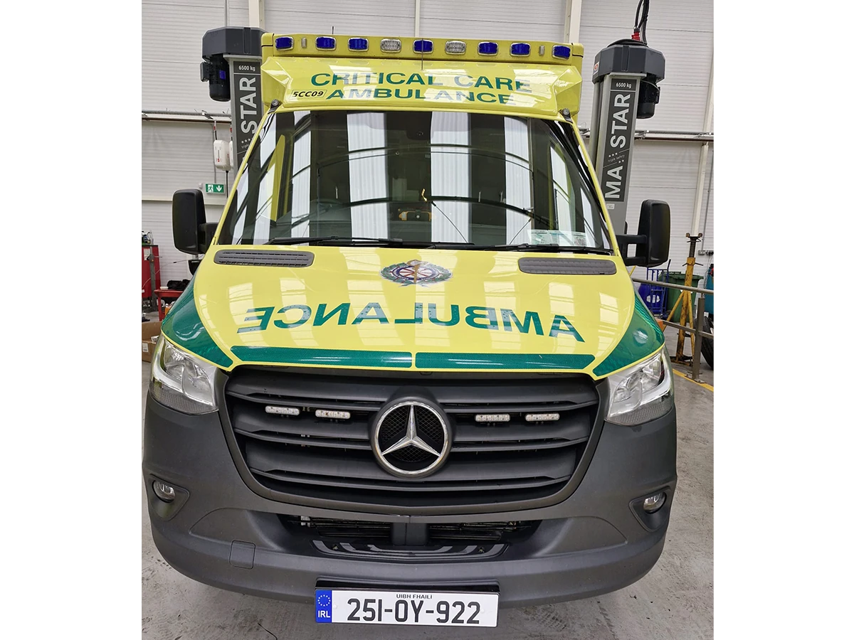 Ambulance with replacement glass fitted by Mobile Plant Glass